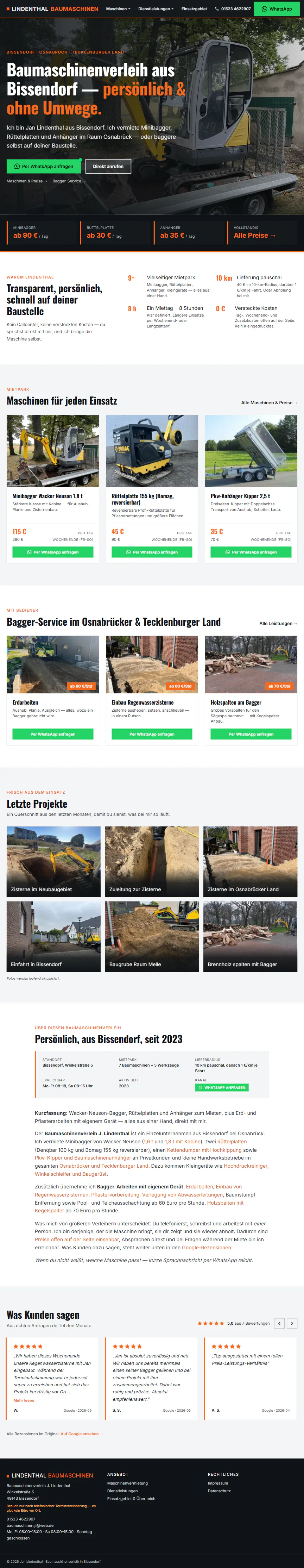 Maschinenverleih, Bissendorf: Desktop-Ansicht der Live-Site