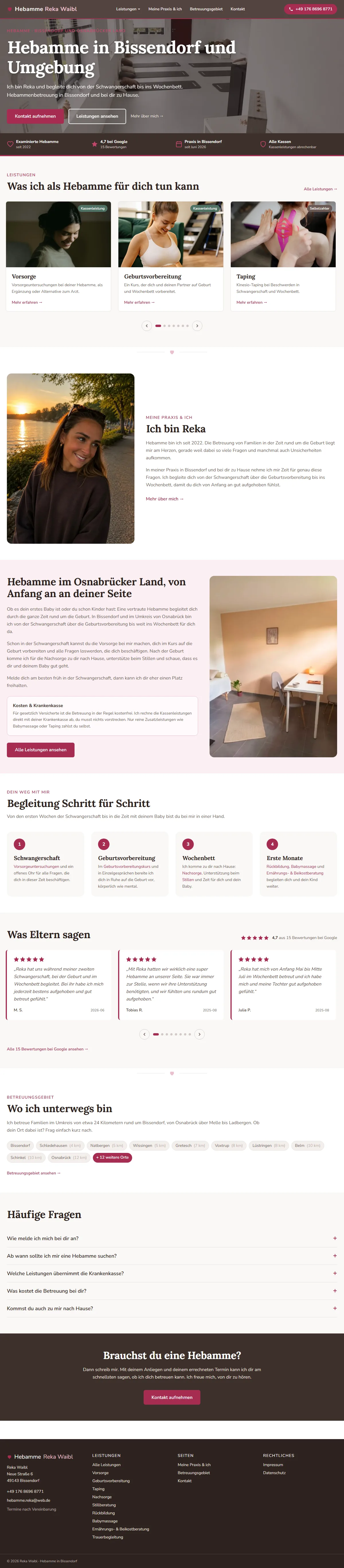 Hebammenpraxis: Desktop-Ansicht der Live-Site