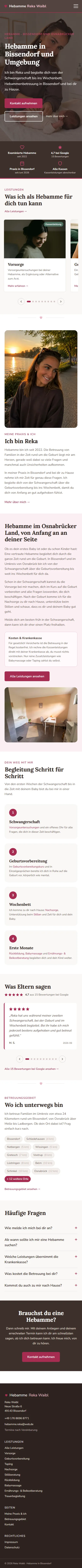 Hebammenpraxis: Mobile-Ansicht der Live-Site