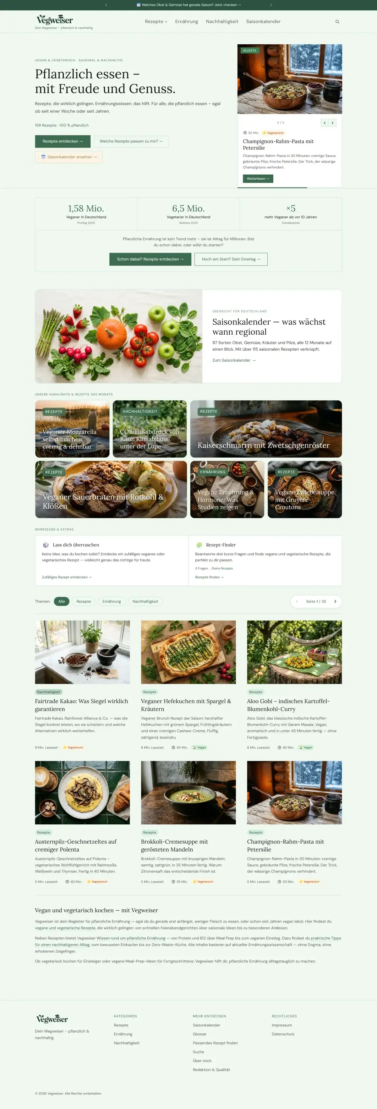 Veganer Blog — Desktop-Ansicht der Live-Site